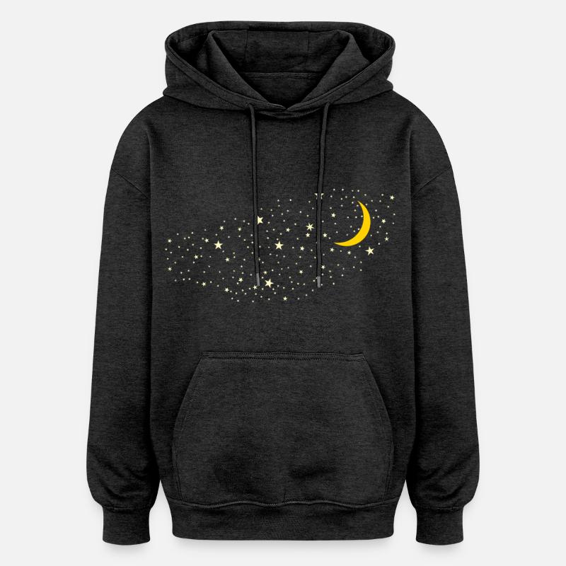Lune et étoiles | Ciel étoilé - Sweat à capuche oversize unisexe - charbon