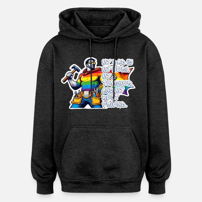 Pappa – Superhjälte i regnbågens färger - Oversized luvtröja unisex - kolgrå