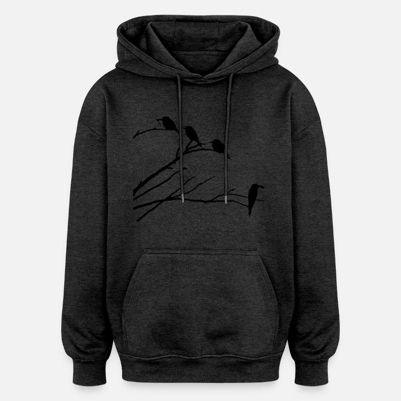 Birds on branch - Oversized Unisex Hoodie - charcoal grey
