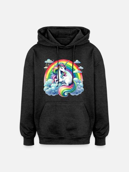 Regenbogen-Einhorn auf Wolken - Oversized Unisex Hoodie - Anthrazit
