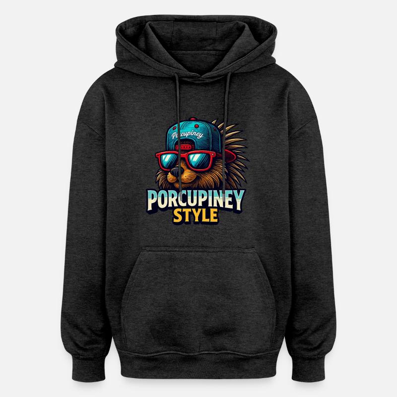STYLE PORC-ÉPIC - Sweat à capuche oversize unisexe - charbon