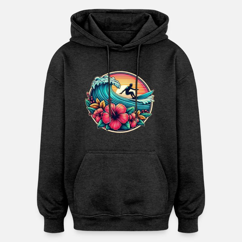 Logo du surfeur 2 - Sweat à capuche oversize unisexe - charbon