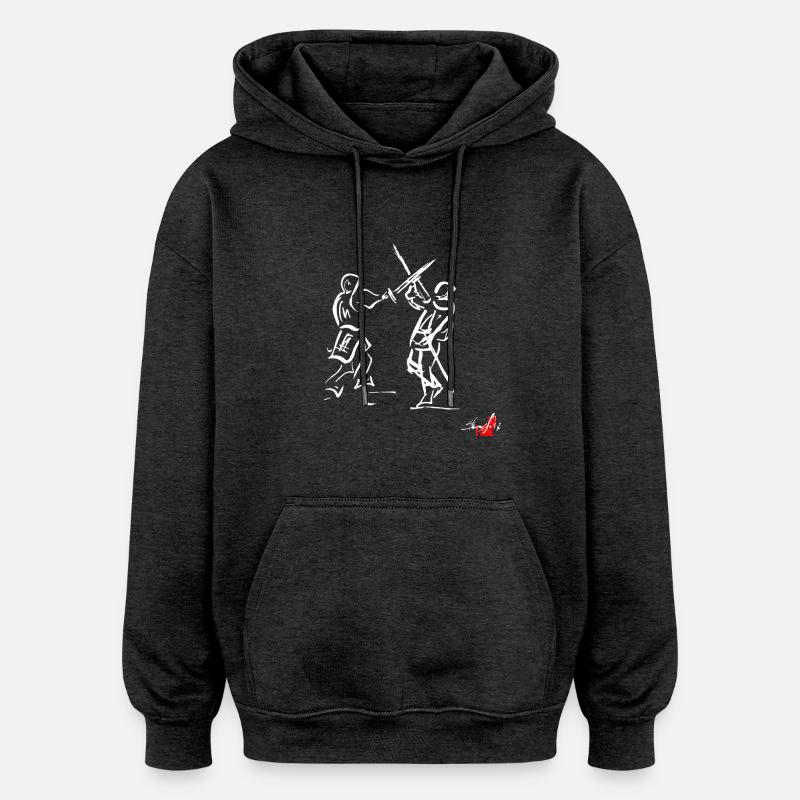 Blanc SWORD MÉDIÉVAL - Sweat à capuche oversize unisexe - charbon