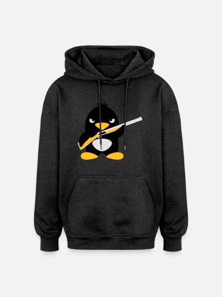 Shotgun Penguin - Oversized Unisex Hoodie - charcoal grey