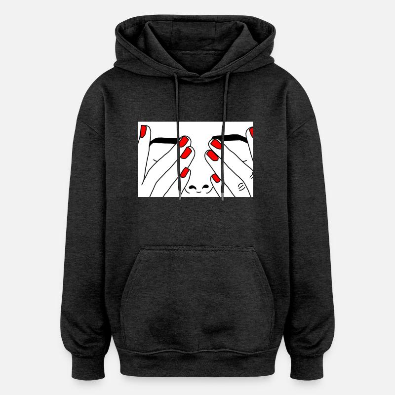Visage ongle rouge - Sweat à capuche oversize unisexe - charbon