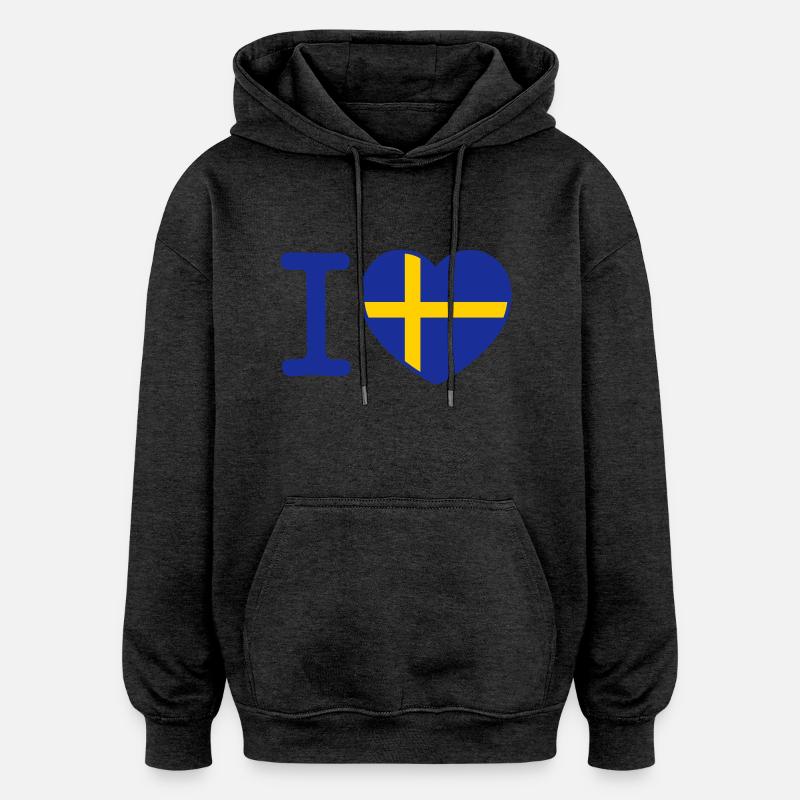 I love Sweden - Sweat à capuche oversize unisexe - charbon