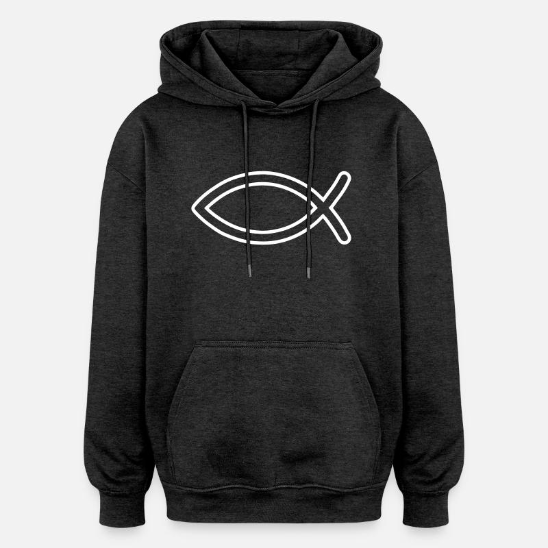 Symbole du poisson de Jésus - Sweat à capuche oversize unisexe - charbon