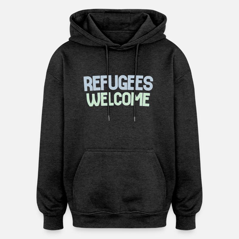 Les réfugiés accueillent rétro - Sweat à capuche oversize unisexe - charbon