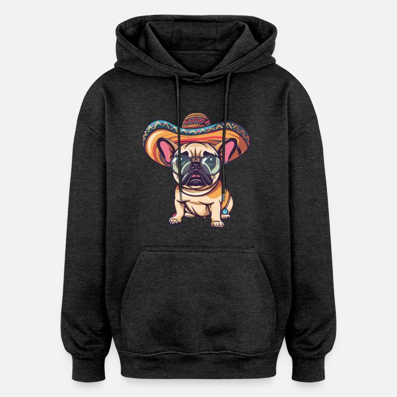 Buldog Français Chien Sombrero - Sweat à capuche oversize unisexe - charbon