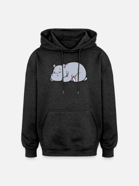 Sleeping Hippopotamus Tired Lazy Vector - Oversized Unisex Hoodie - charcoal grey
