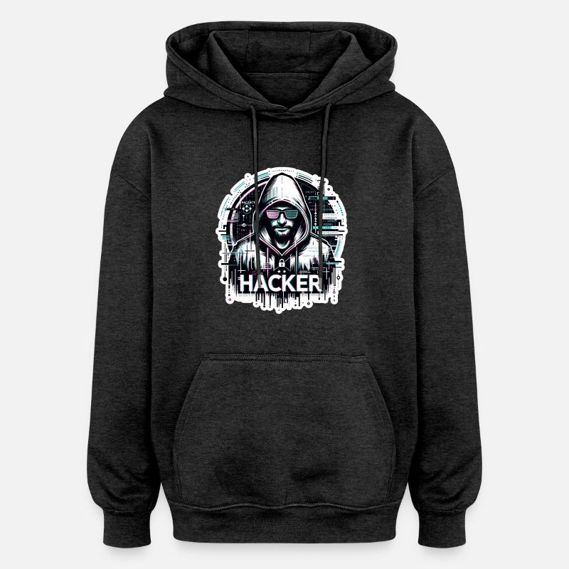 Hacker - Illustration - Sweat à capuche oversize unisexe - charbon