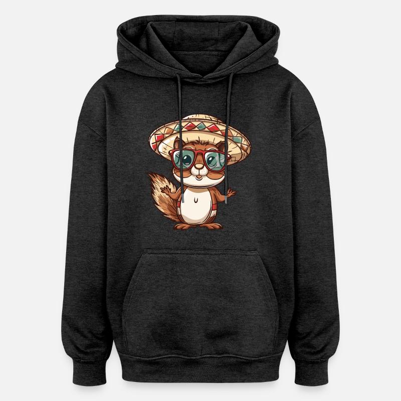 Squirrel Comic Funny Sombrero - Oversized Unisex Hoodie - charcoal grey