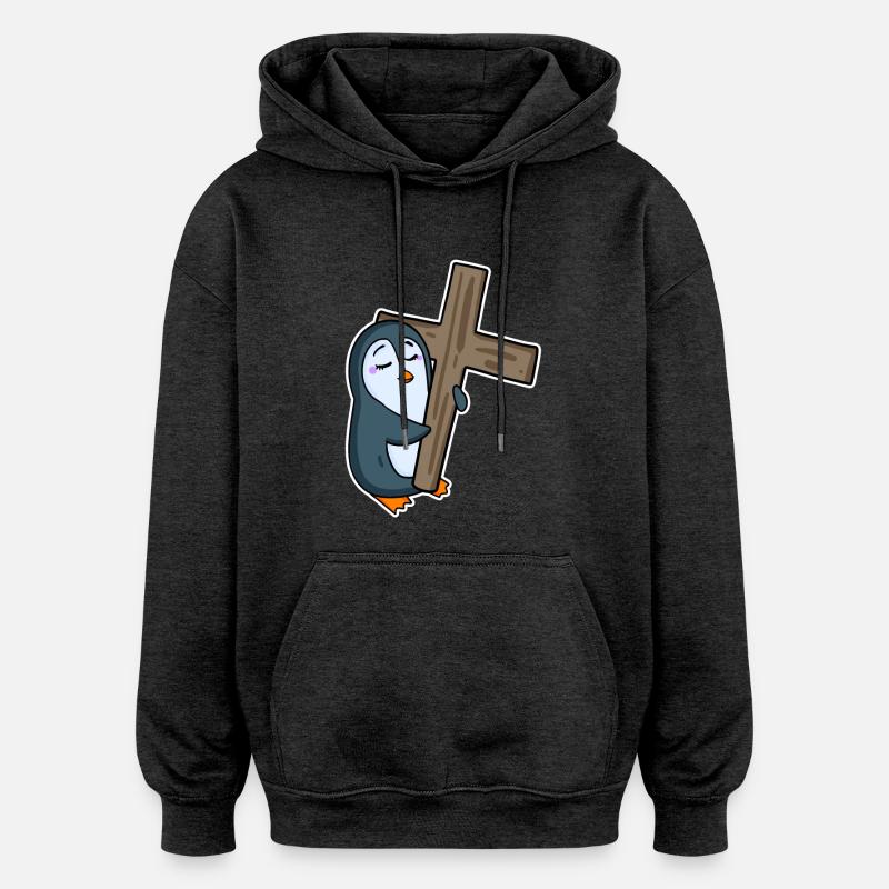 Pingouin et religion croisée - Sweat à capuche oversize unisexe - charbon