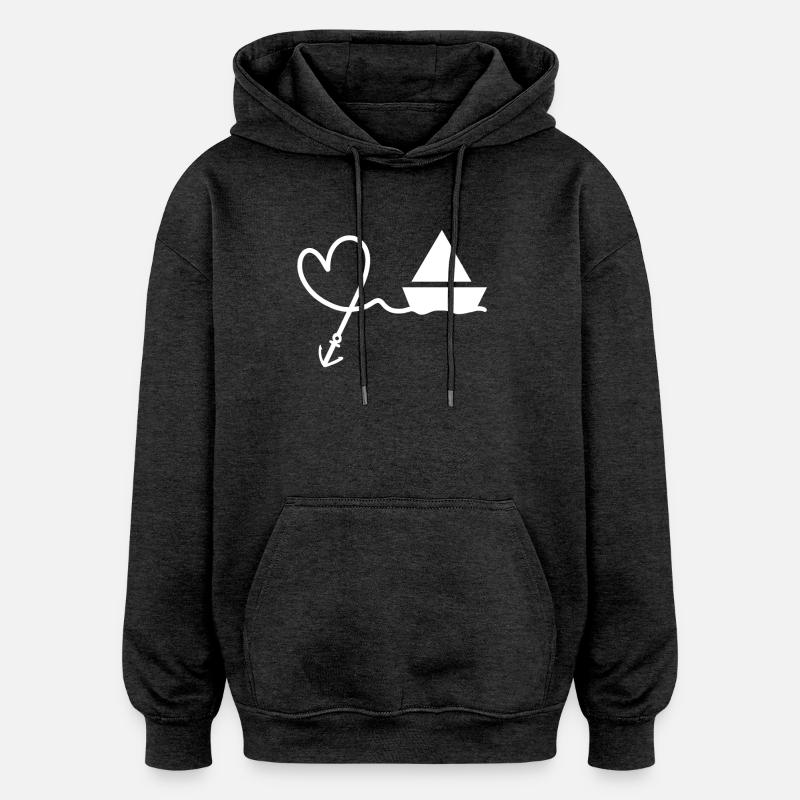 Bateau d’ancre de cœur - Sweat à capuche oversize unisexe - charbon