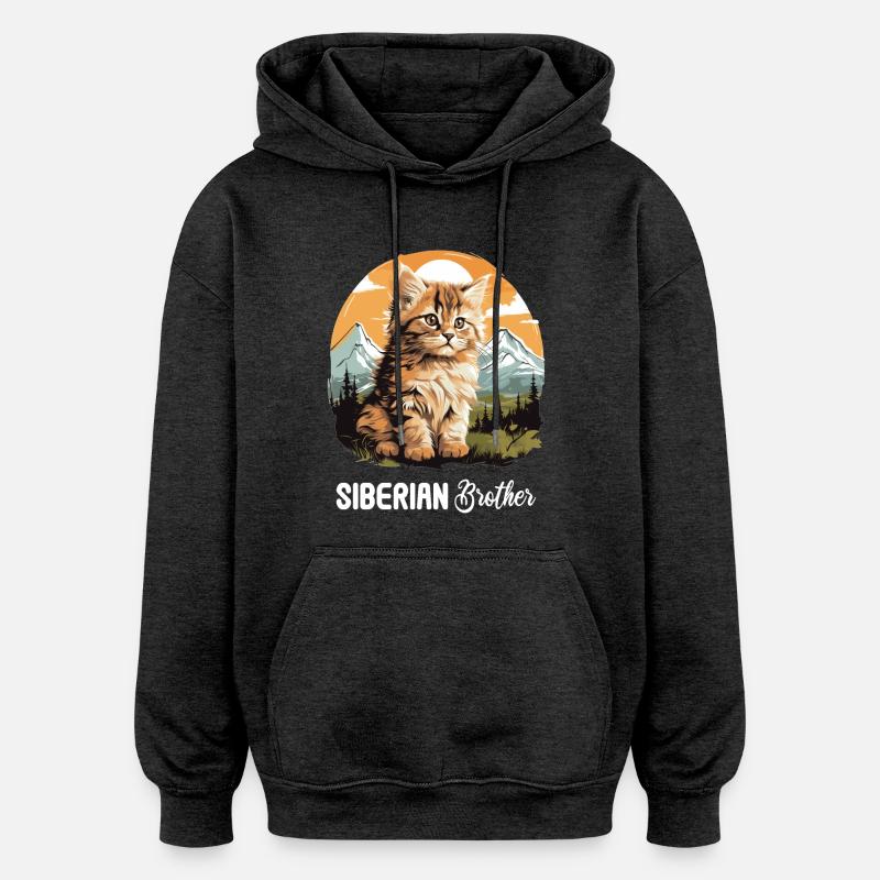 Chat Sibérien Sibirische Katze - Sweat à capuche oversize unisexe - charbon