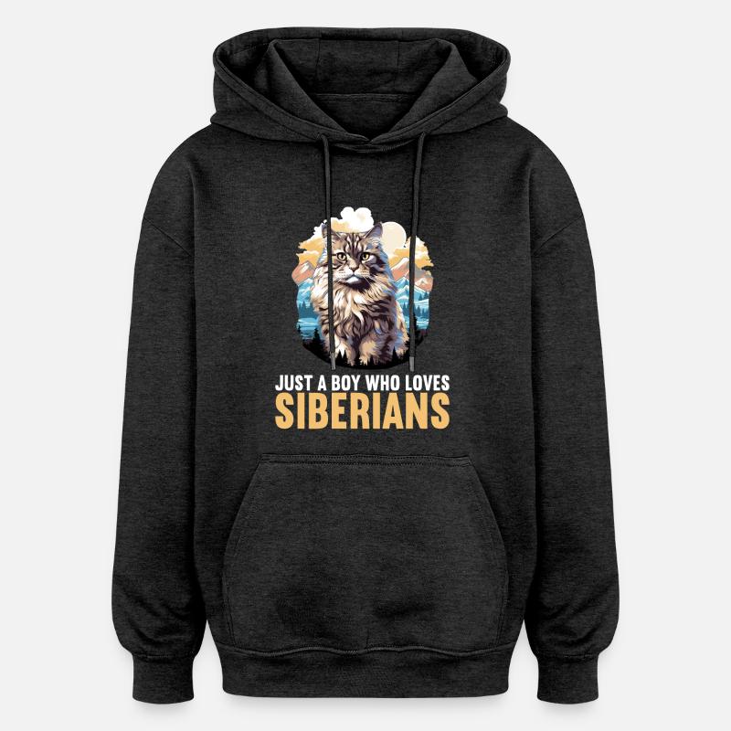 Chat Sibérien Sibirische Katze - Sweat à capuche oversize unisexe - charbon