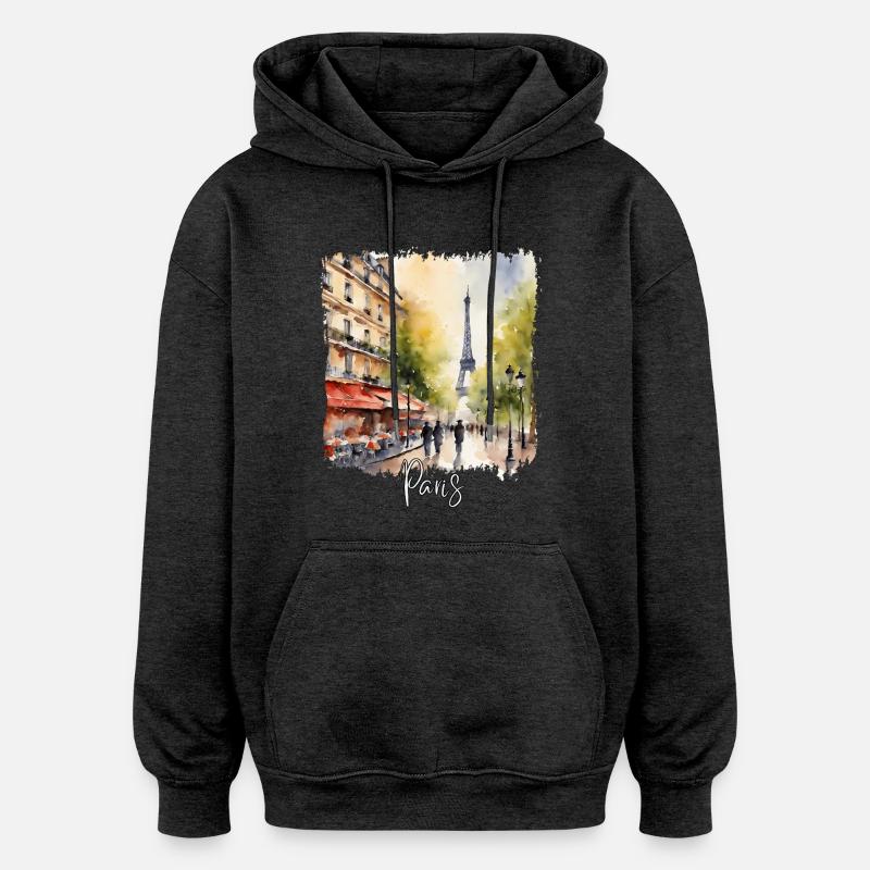 Paris Aquarelle, j’aime Paris - Sweat à capuche oversize unisexe - charbon