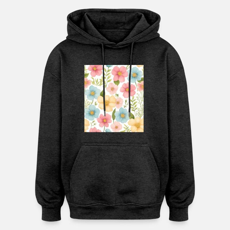 Motif floral - Sweat à capuche oversize unisexe - charbon