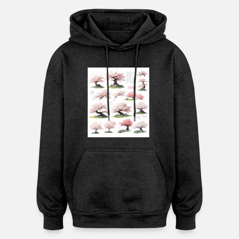 Illustrations de cerisiers - Sweat à capuche oversize unisexe - charbon