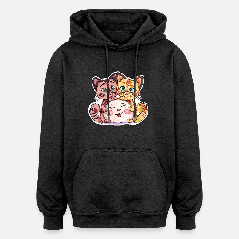 Deux chatons avec une peluche - Sweat à capuche oversize unisexe - charbon