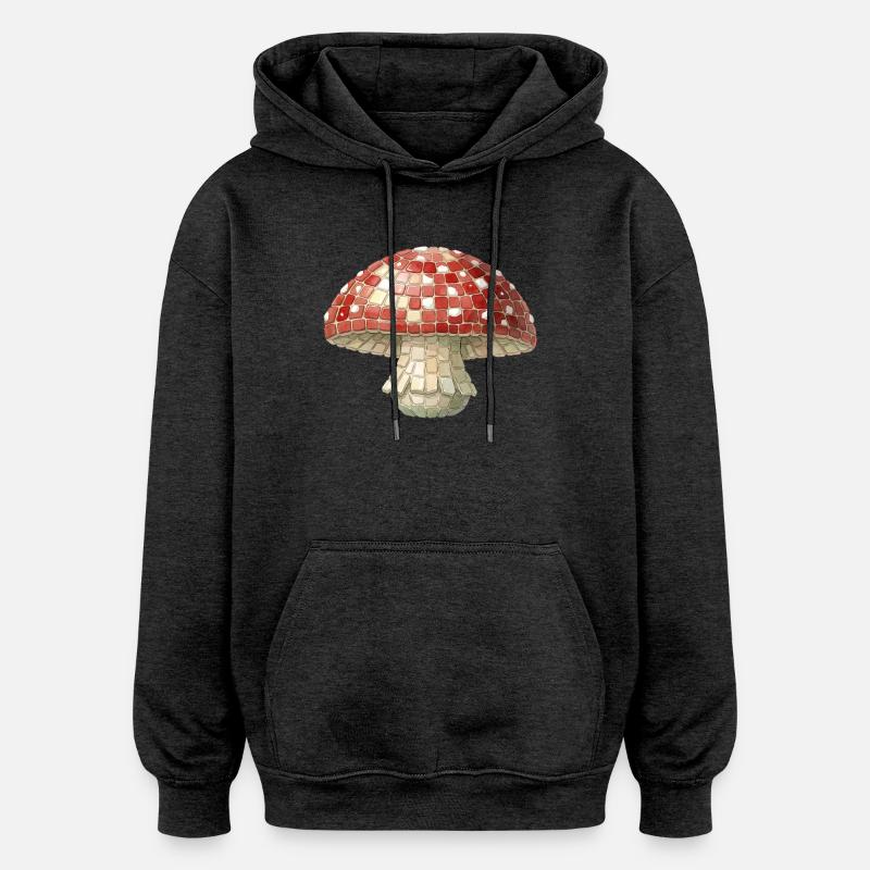 Toadstool Mosaic - Retro Forest for Mushroom Pickers - Oversized Unisex Hoodie - charcoal grey