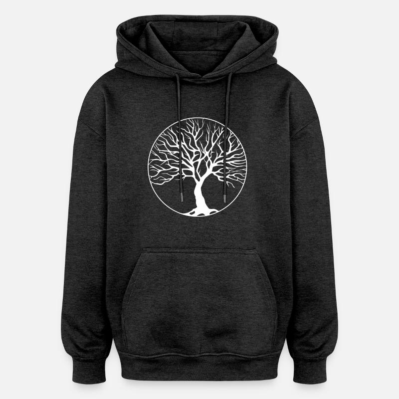 blanc cercle d'arbres - Sweat à capuche oversize unisexe - charbon