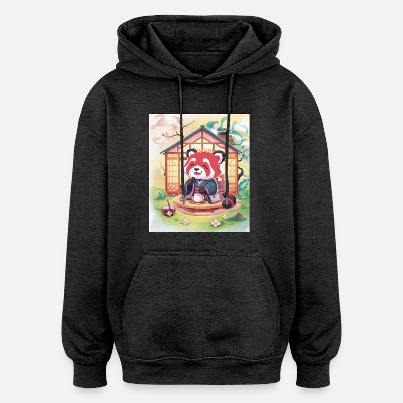 Panda roux pose thé - Sweat à capuche oversize unisexe - charbon