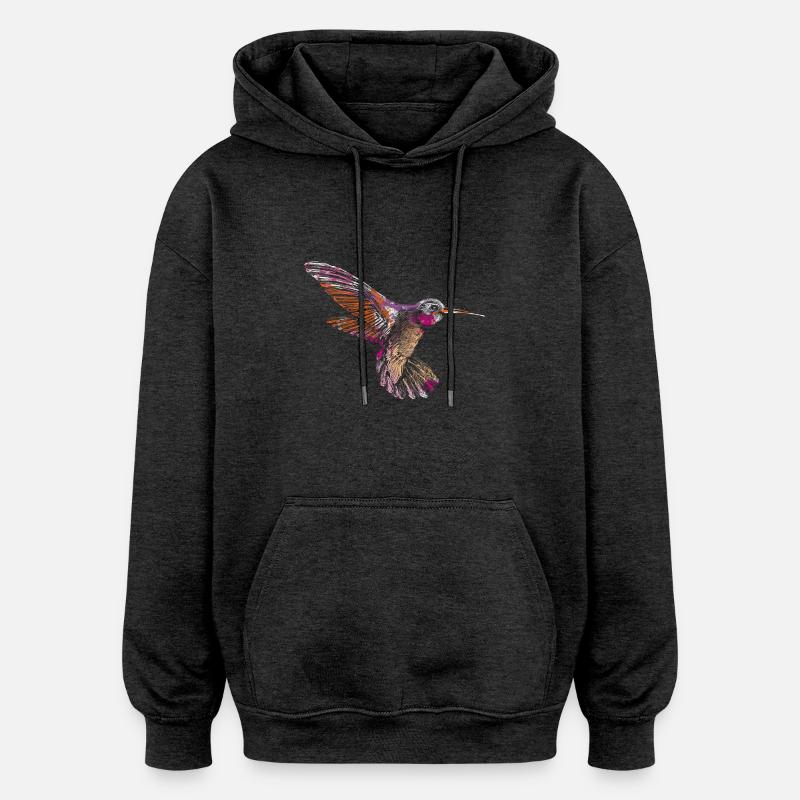 Colibri en vol - Sweat à capuche oversize unisexe - charbon