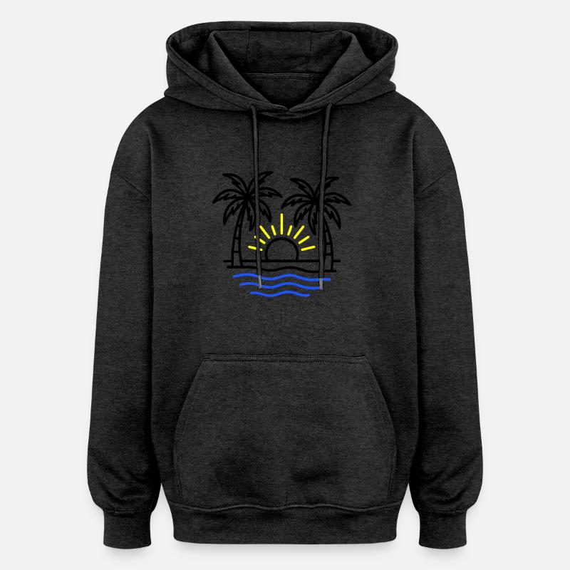 Plage de palmiers d’été - Sweat à capuche oversize unisexe - charbon