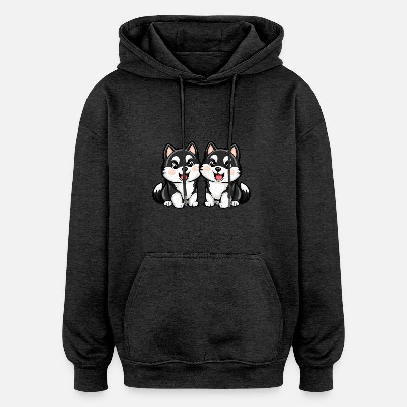 Bande dessinée Husky Dog - Sweat à capuche oversize unisexe - charbon