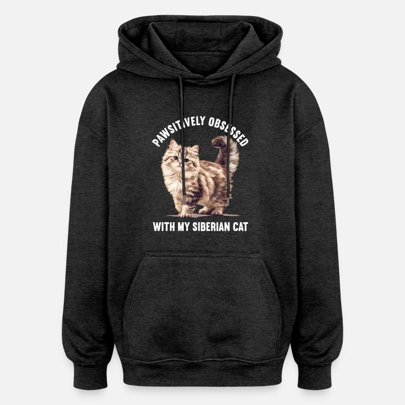 Chat Sibérien Sibirische Katze - Sweat à capuche oversize unisexe - charbon