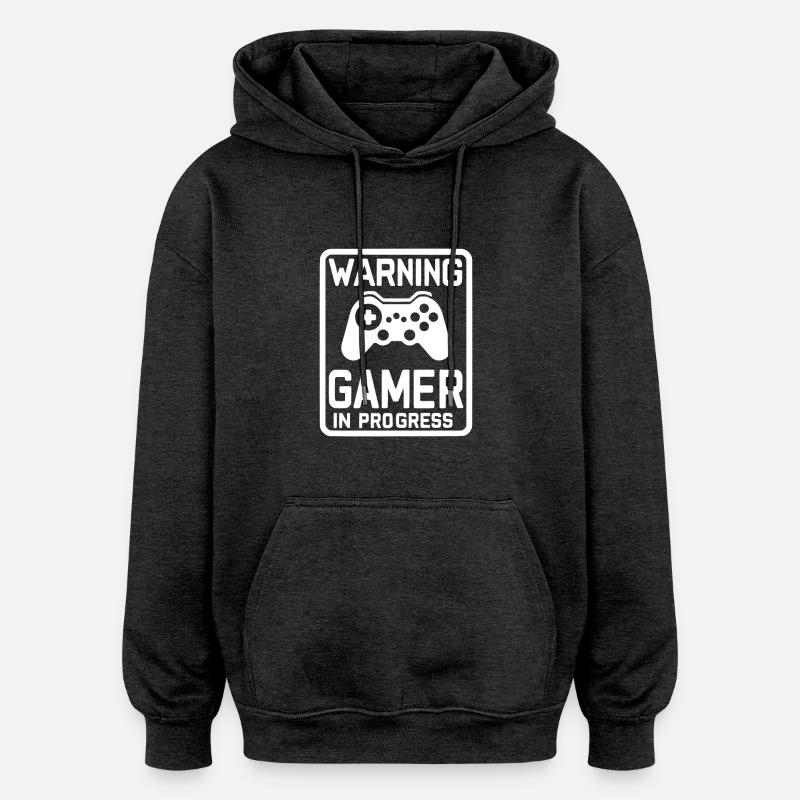 Warning Gamer in Progress - Oversized Unisex Hoodie - charcoal grey