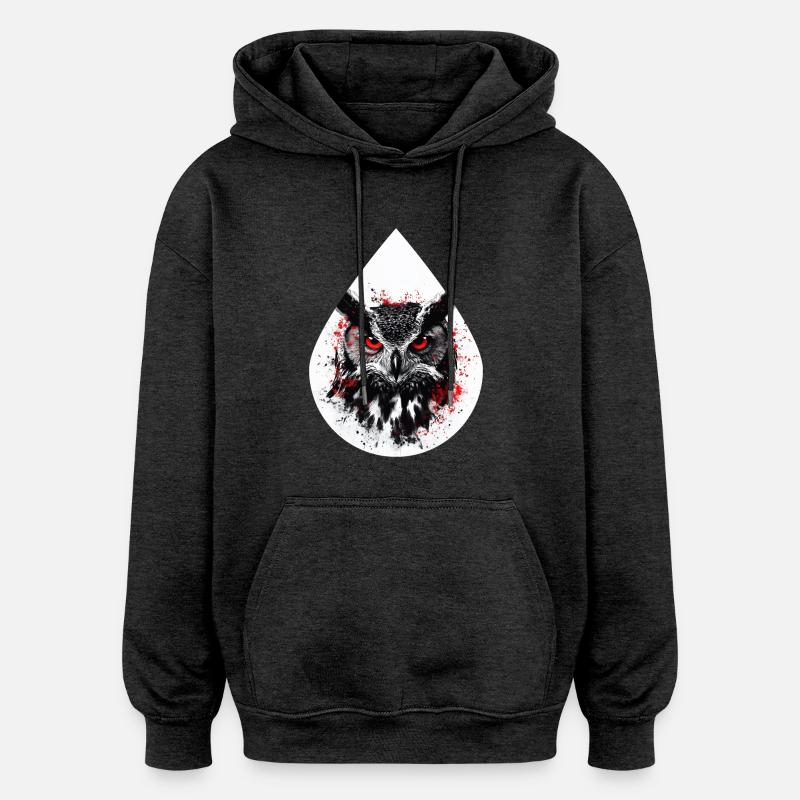 Trashpolka Eule Schwarz Rot - Oversized Unisex Hoodie - Anthrazit