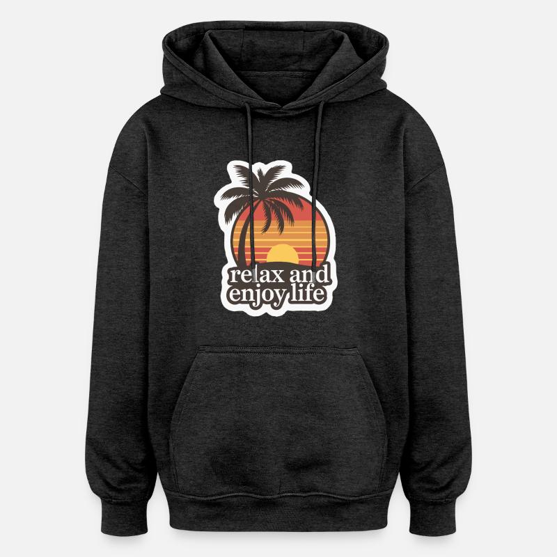 PLAGE, PALMIERS - Sweat à capuche oversize unisexe - charbon