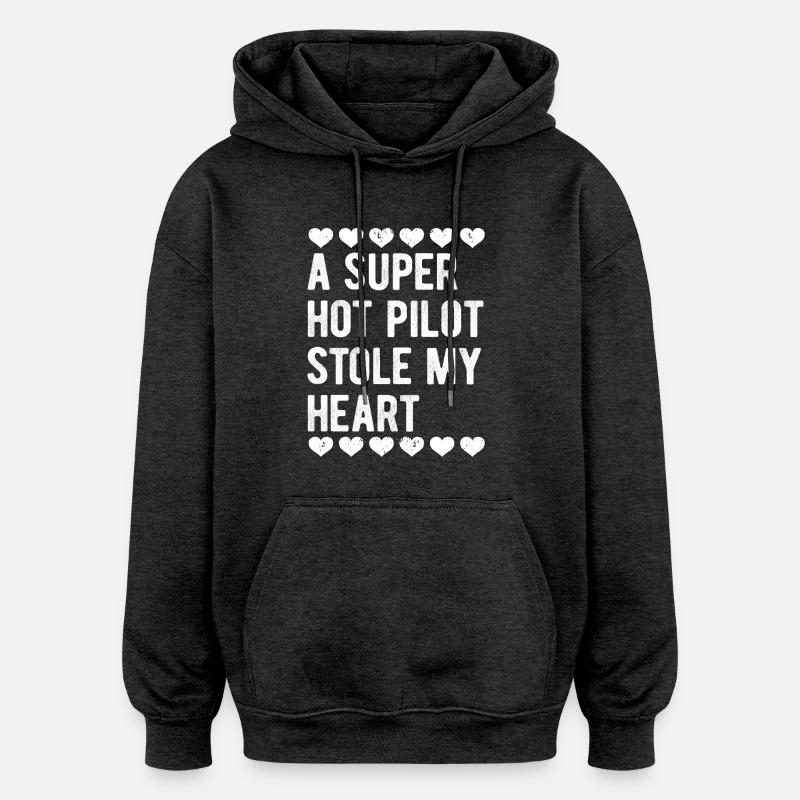 Rétro Vintage Pilot Cadeau de Saint-Valentin - Sweat à capuche oversize unisexe - charbon
