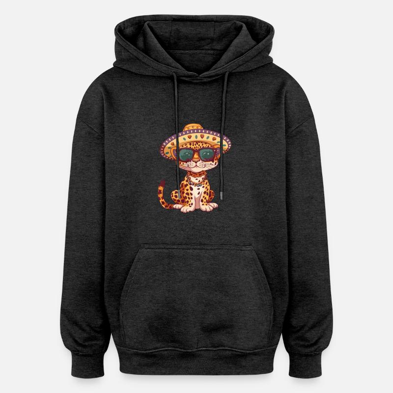 Léopard Bande dessinée Humour Sombrero - Sweat à capuche oversize unisexe - charbon