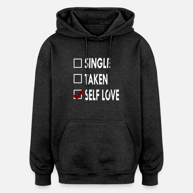 SINGLE SELF LOVE - Sweat à capuche oversize unisexe - charbon