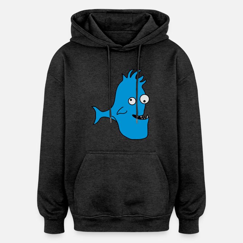 Stupid Crazy Comic Fish - Oversized Unisex Hoodie - charcoal grey