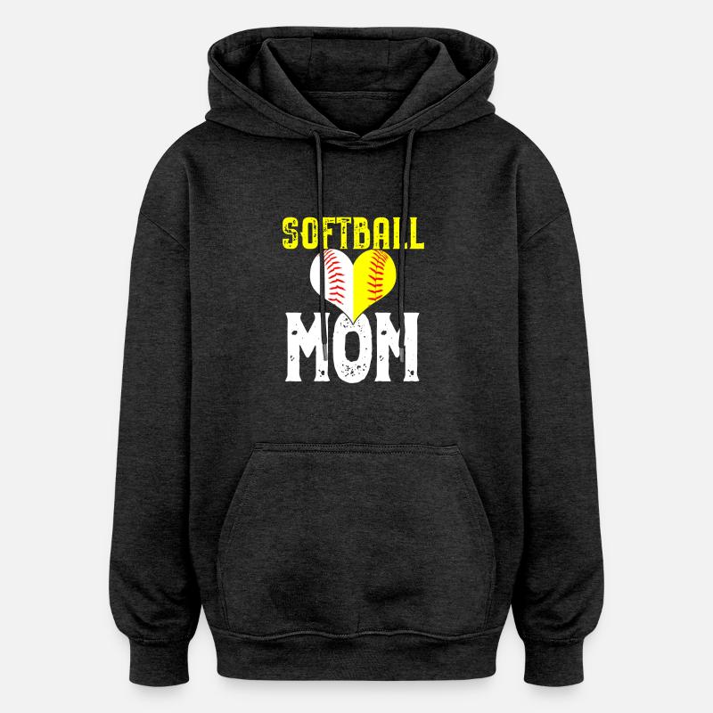 Cadeau d'amour maman softball - Sweat à capuche oversize unisexe - charbon
