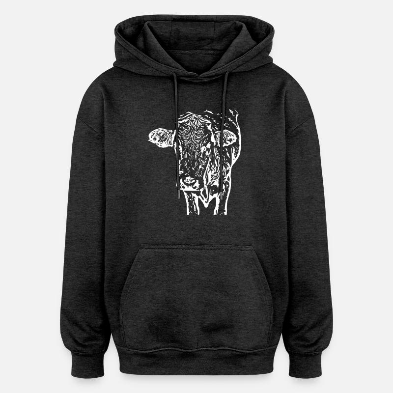 Tête de vache blanche - Sweat à capuche oversize unisexe - charbon