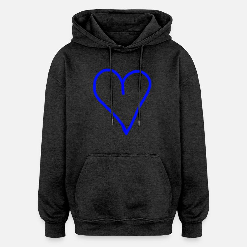 Idée cadeau coeur bleu - Sweat à capuche oversize unisexe - charbon