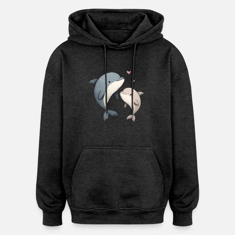 Dauphin Maman et Bébé - Sweat à capuche oversize unisexe - charbon