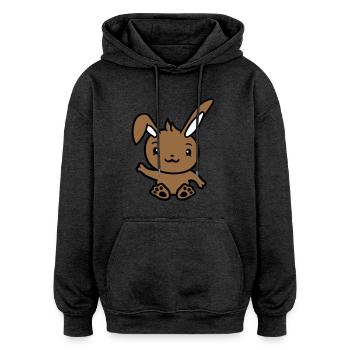 Lapin saluant amicalement la main agitant bonjour - Sweat à capuche oversize unisexe - charbon - Devant - Noah (186cm)