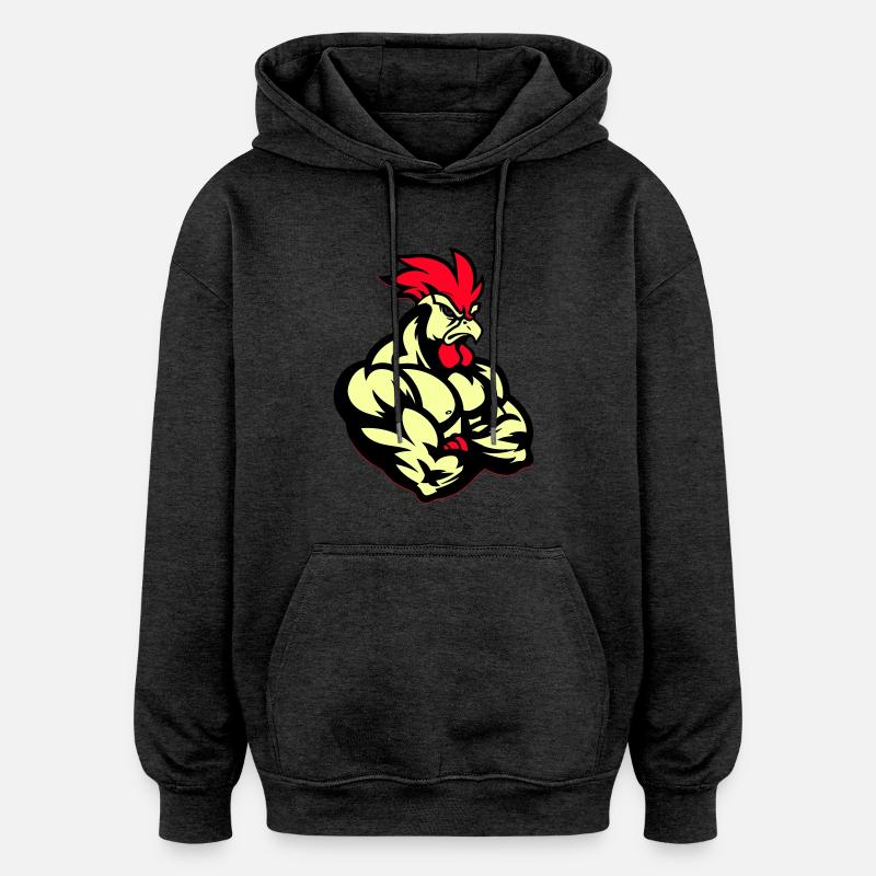 Coq Bande Dessinée - Sweat à capuche oversize unisexe - charbon