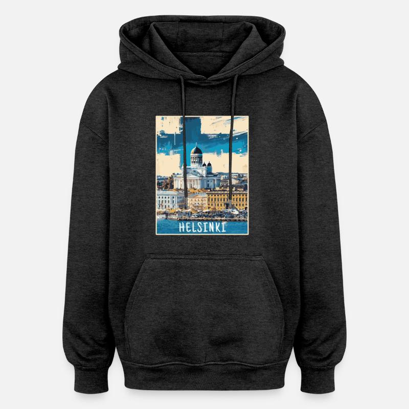 Peinture d’Helsinki - Sweat à capuche oversize unisexe - charbon