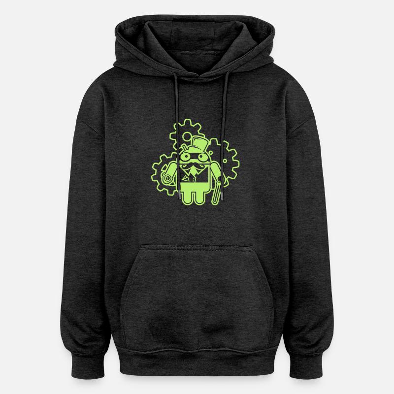 steampunkandroid_mono_light - Oversized Unisex Hoodie - charcoal grey