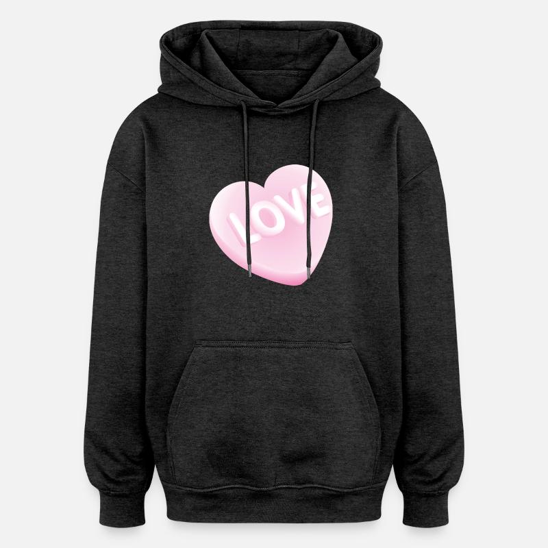 Smiley 'Love' Heart - Sweat à capuche oversize unisexe - charbon