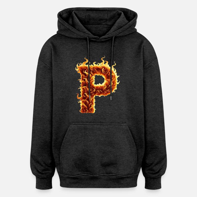 Lettre P Feu - Sweat à capuche oversize unisexe - charbon