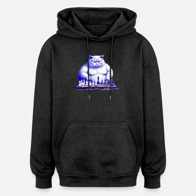 Chat jouant aux échecs - Sweat à capuche oversize unisexe - charbon