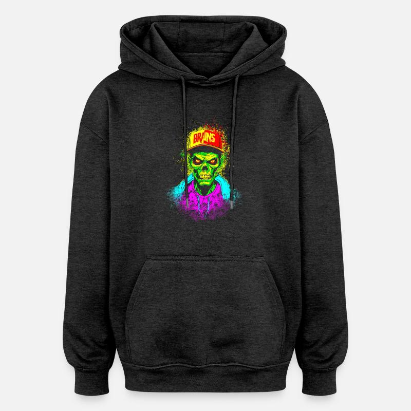 ZOMBIE BRAIN SKATER - Sweat à capuche oversize unisexe - charbon